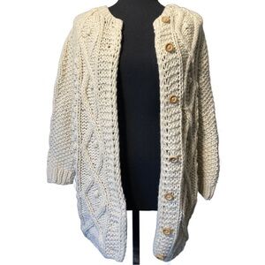 Ivory Handmade Wool Cable Knit Button Front Sweater